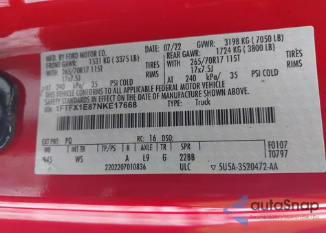 2022 Ford F-150 Xl from USA, damaged, VIN 1FTFX1E87NKE17668